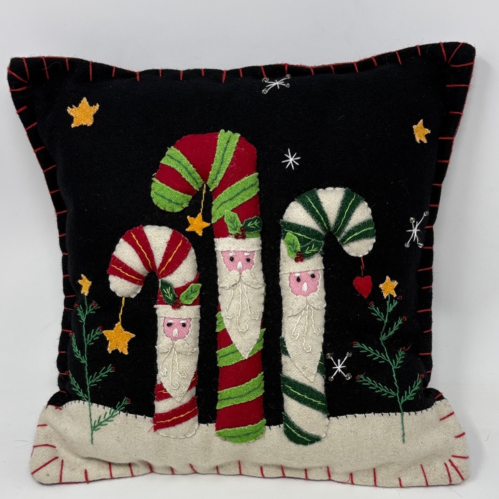 Holiday Three Santa Canes Christmas Felt Pillow
